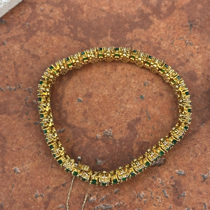 Estate 18KT Yellow Gold Emerald + Diamond Tennis Bracelet