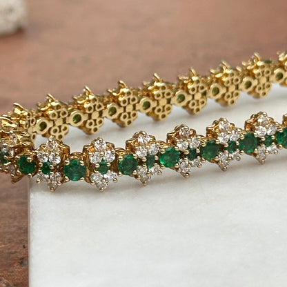Estate 18KT Yellow Gold Emerald + Diamond Tennis Bracelet