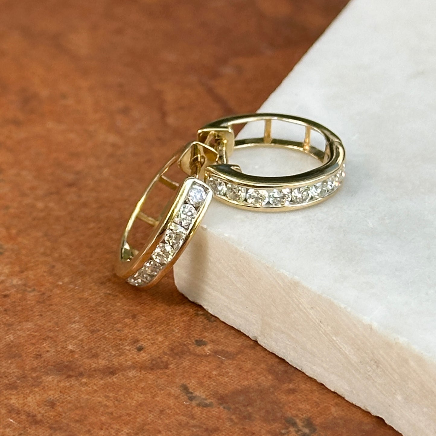 Estate 14KT Yellow Gold Lab-Grown Diamond Channel-Set Huggies Earring