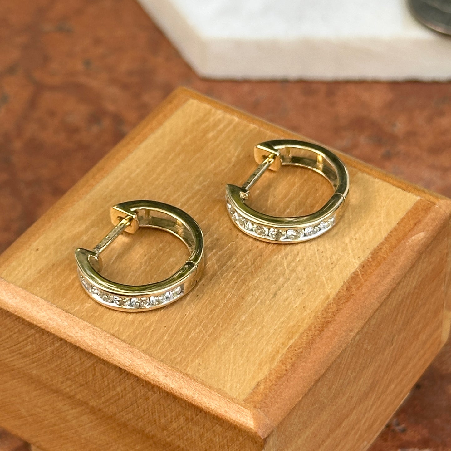 Estate 14KT Yellow Gold Lab-Grown Diamond Channel-Set Huggies Earring