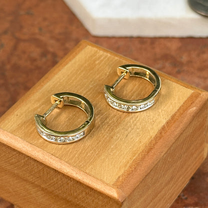 Estate 14KT Yellow Gold Lab-Grown Diamond Channel-Set Huggies Earring