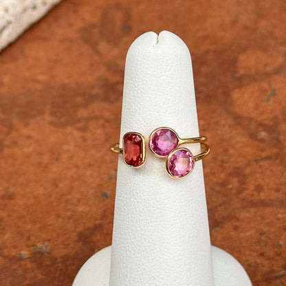 Estate 18KT Yellow Gold Bezel Pink and Orange Sapphire Ring