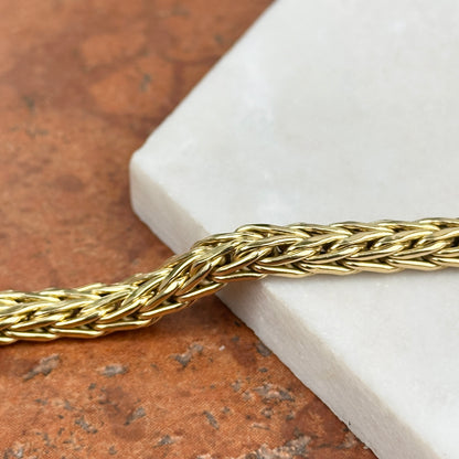 Estate 18KT Yellow Gold Wheat Chain Fold Over Clasp Bracelet