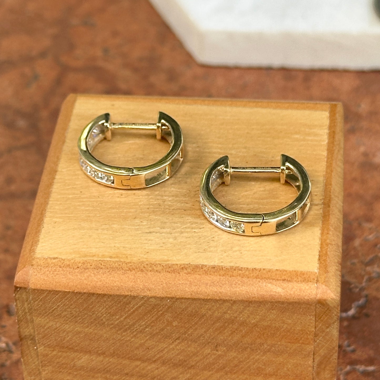 Estate 14KT Yellow Gold Lab-Grown Diamond Channel-Set Huggies Earring