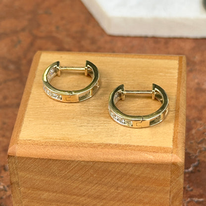 Estate 14KT Yellow Gold Lab-Grown Diamond Channel-Set Huggies Earring