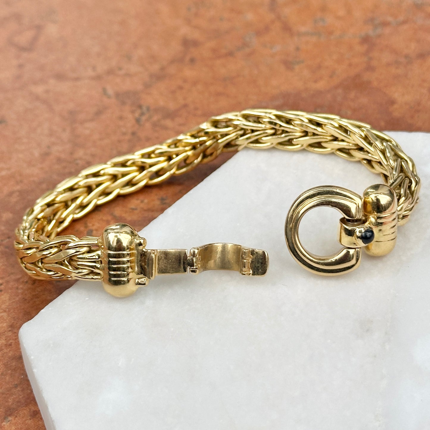 Estate 18KT Yellow Gold Wheat Chain Fold Over Clasp Bracelet