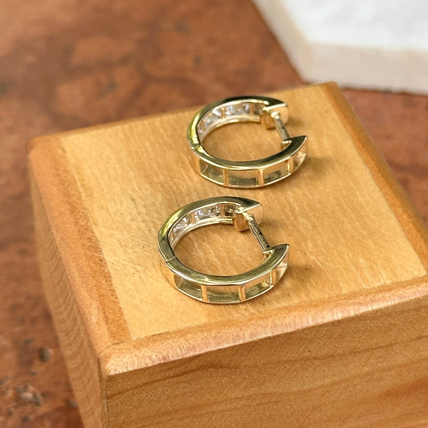 Estate 14KT Yellow Gold Lab-Grown Diamond Channel-Set Huggies Earring