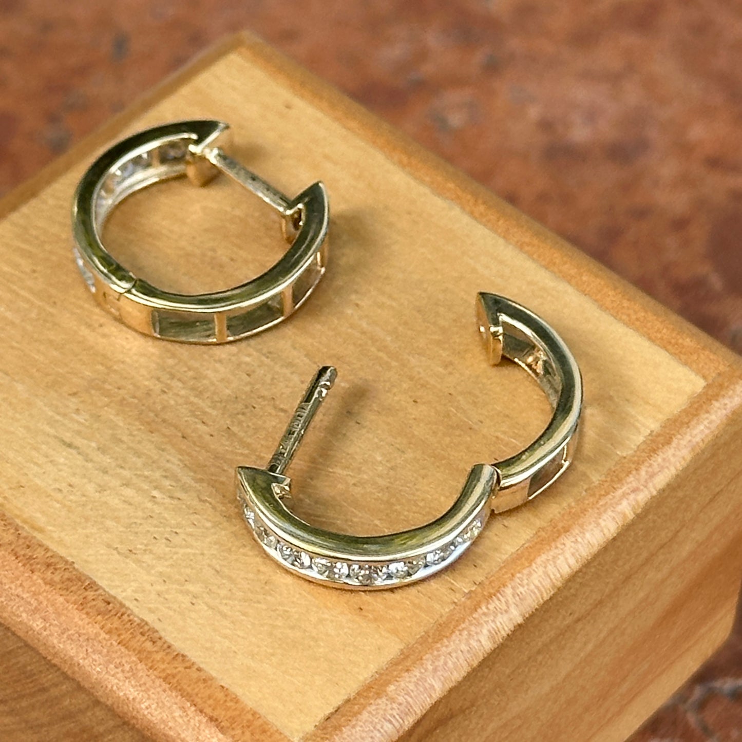 Estate 14KT Yellow Gold Lab-Grown Diamond Channel-Set Huggies Earring