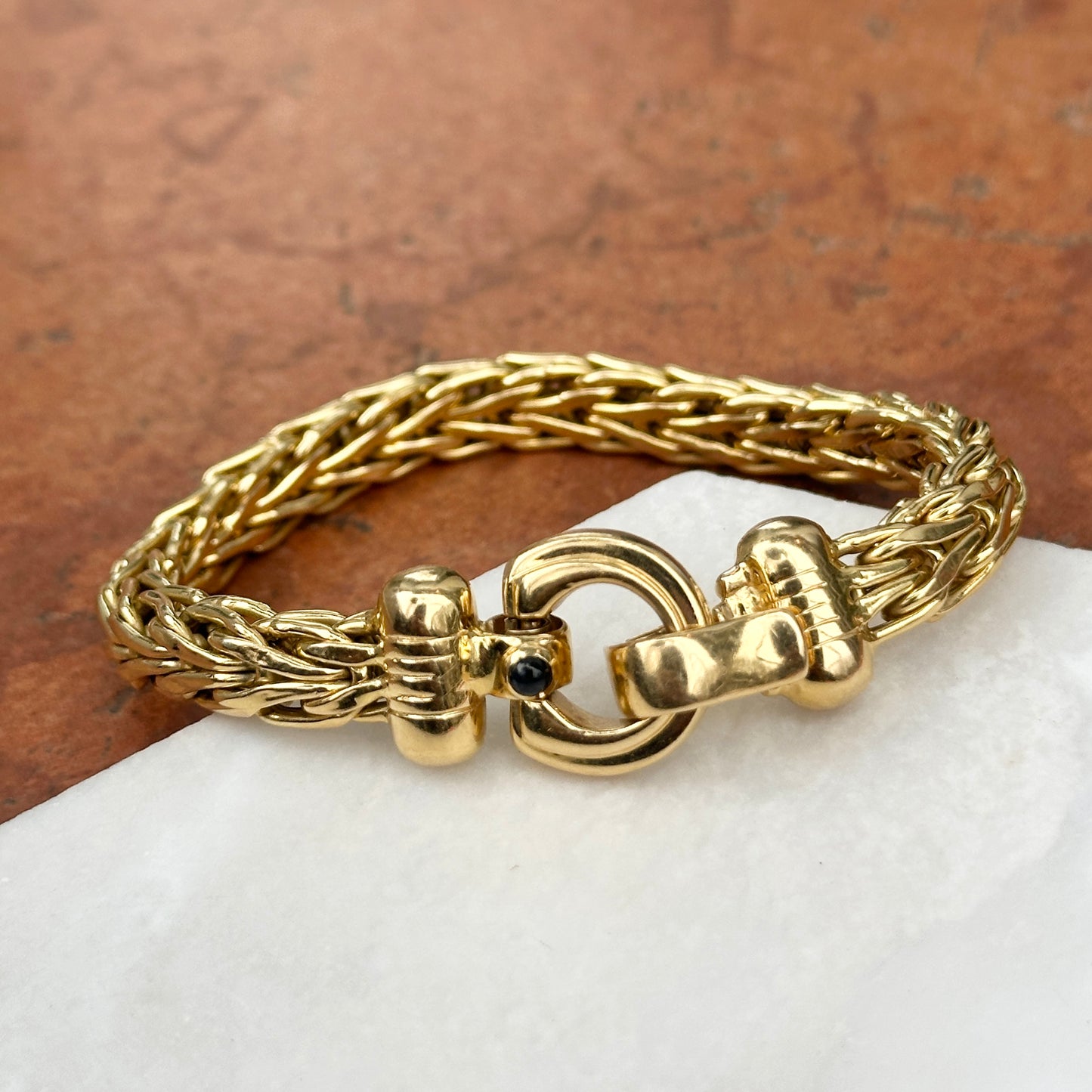 Estate 18KT Yellow Gold Wheat Chain Fold Over Clasp Bracelet