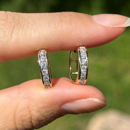 Estate 14KT Yellow Gold Lab-Grown Diamond Channel-Set Huggies Earring