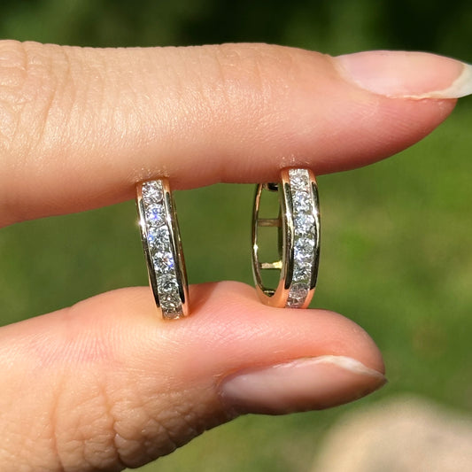 Estate 14KT Yellow Gold Lab-Grown Diamond Channel-Set Huggies Earring