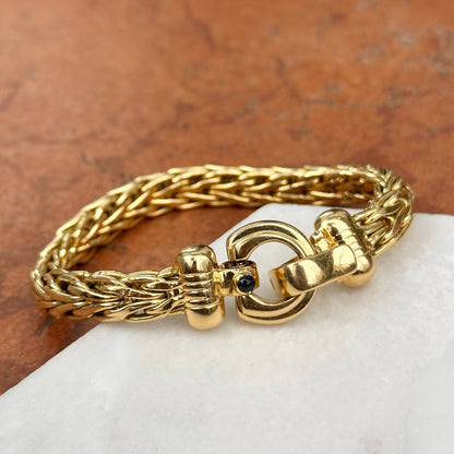 Estate 18KT Yellow Gold Wheat Chain Fold Over Clasp Bracelet