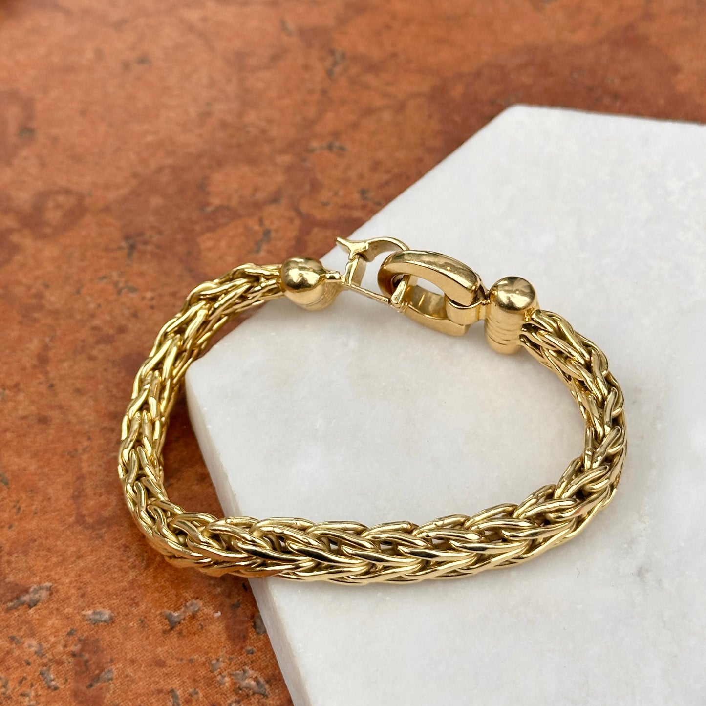 Estate 18KT Yellow Gold Wheat Chain Fold Over Clasp Bracelet