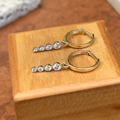14KT Yellow Gold Round Diamond Huggie Drop Bezel Set Earrings
