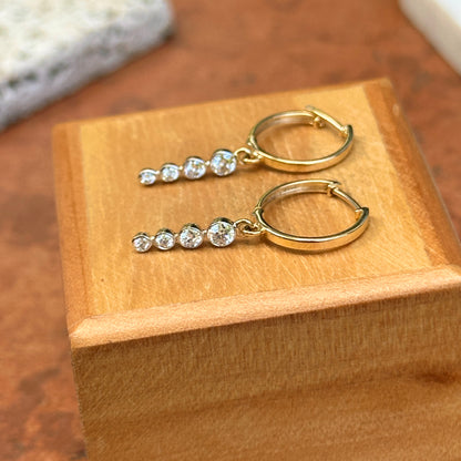 14KT Yellow Gold Round Diamond Huggie Drop Bezel Set Earrings