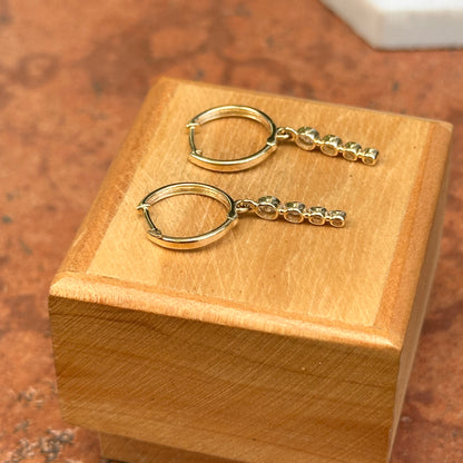 14KT Yellow Gold Round Diamond Huggie Drop Bezel Set Earrings