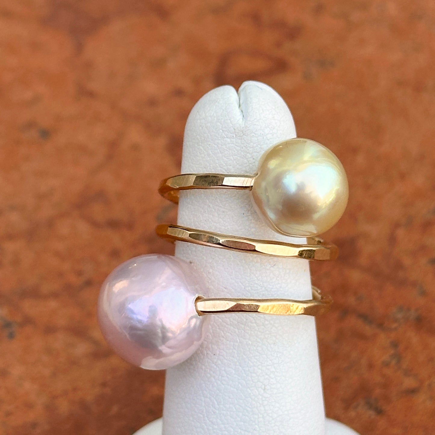 Yellow Gold-Filled Near Round Tahitian Pink + Cream Pearl Bypass Ring