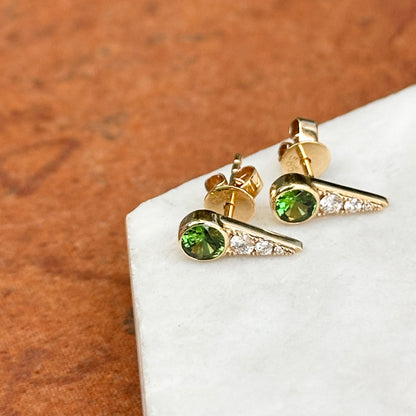 Estate 14KT Yellow Gold Tsavorite + Diamond Spike Earrings