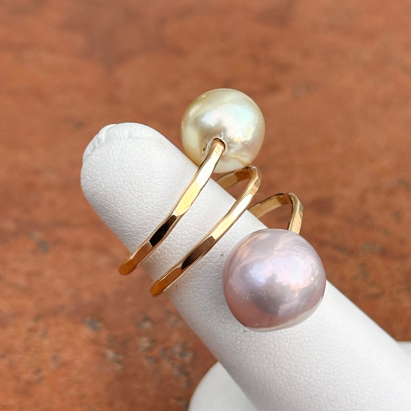 Yellow Gold-Filled Near Round Tahitian Pink + Cream Pearl Bypass Ring