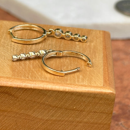 14KT Yellow Gold Round Diamond Huggie Drop Bezel Set Earrings