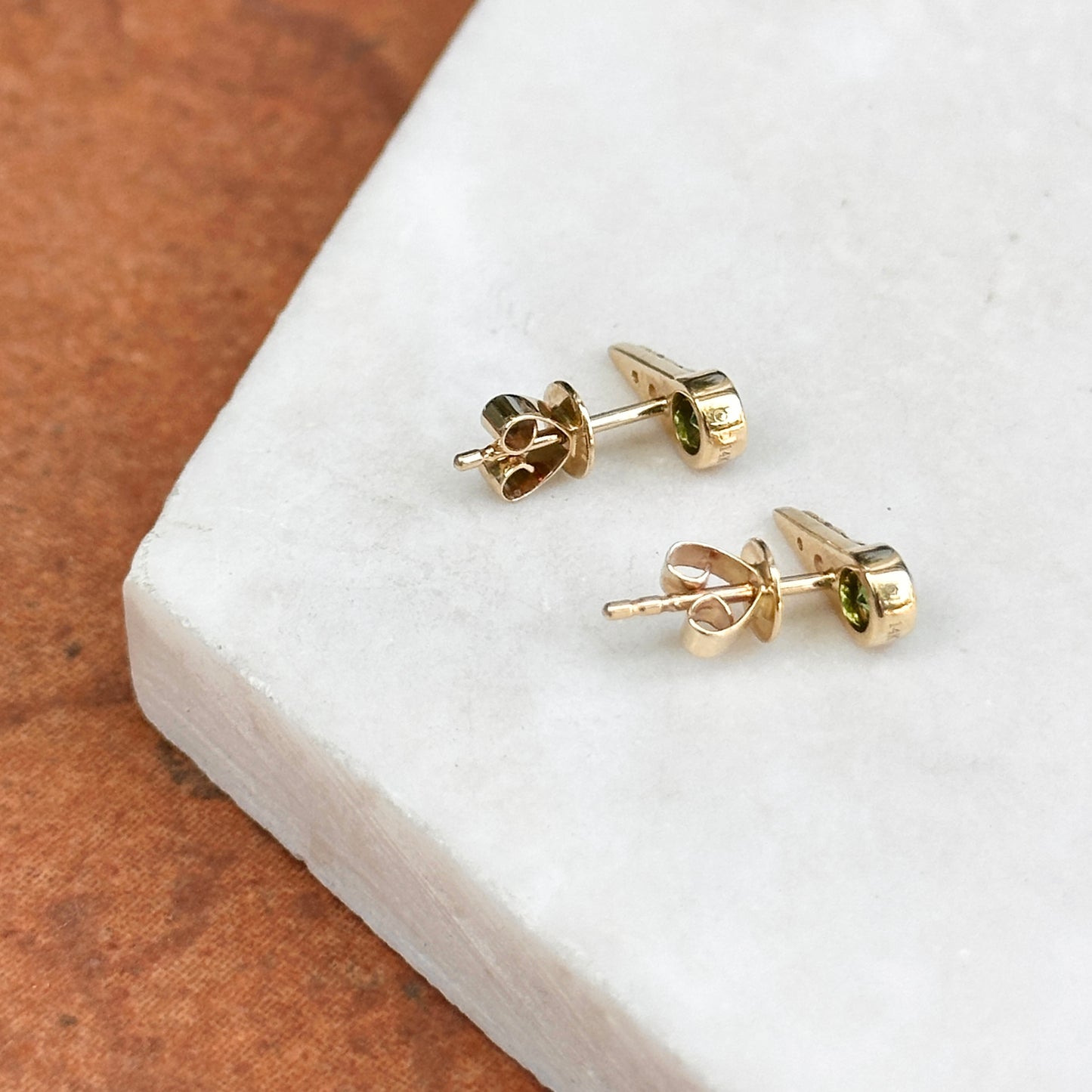 Estate 14KT Yellow Gold Tsavorite + Diamond Spike Earrings