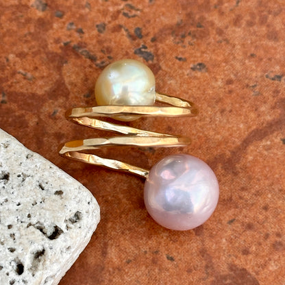 Yellow Gold-Filled Near Round Tahitian Pink + Cream Pearl Bypass Ring