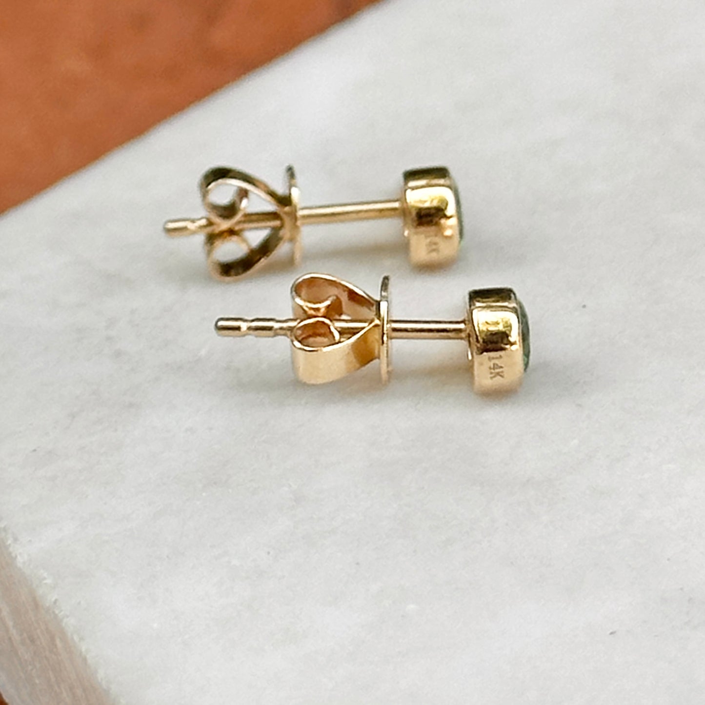 Estate 14KT Yellow Gold Tsavorite + Diamond Spike Earrings