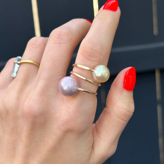 Yellow Gold-Filled Near Round Tahitian Pink + Cream Pearl Bypass Ring