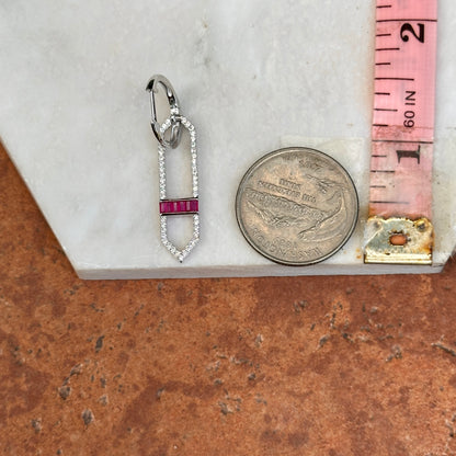 Sterling Silver Lab-Created Ruby + White Sapphire Huggie Drop Earrings