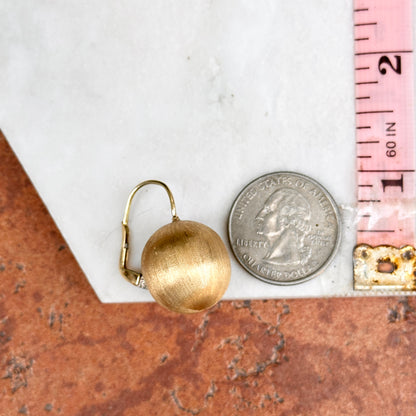 Estate 14KT Yellow Gold Matte 18mm Ball Lever Back Earrings