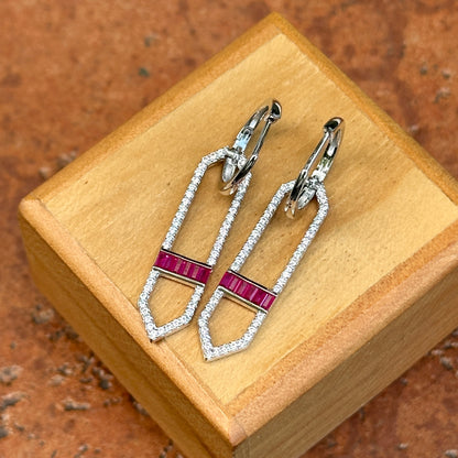 Sterling Silver Lab-Created Ruby + White Sapphire Huggie Drop Earrings