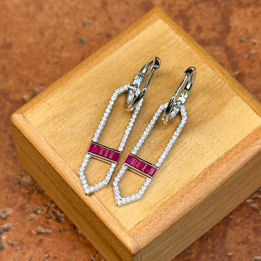 Sterling Silver Lab-Created Ruby + White Sapphire Huggie Drop Earrings