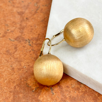 Estate 14KT Yellow Gold Matte 18mm Ball Lever Back Earrings