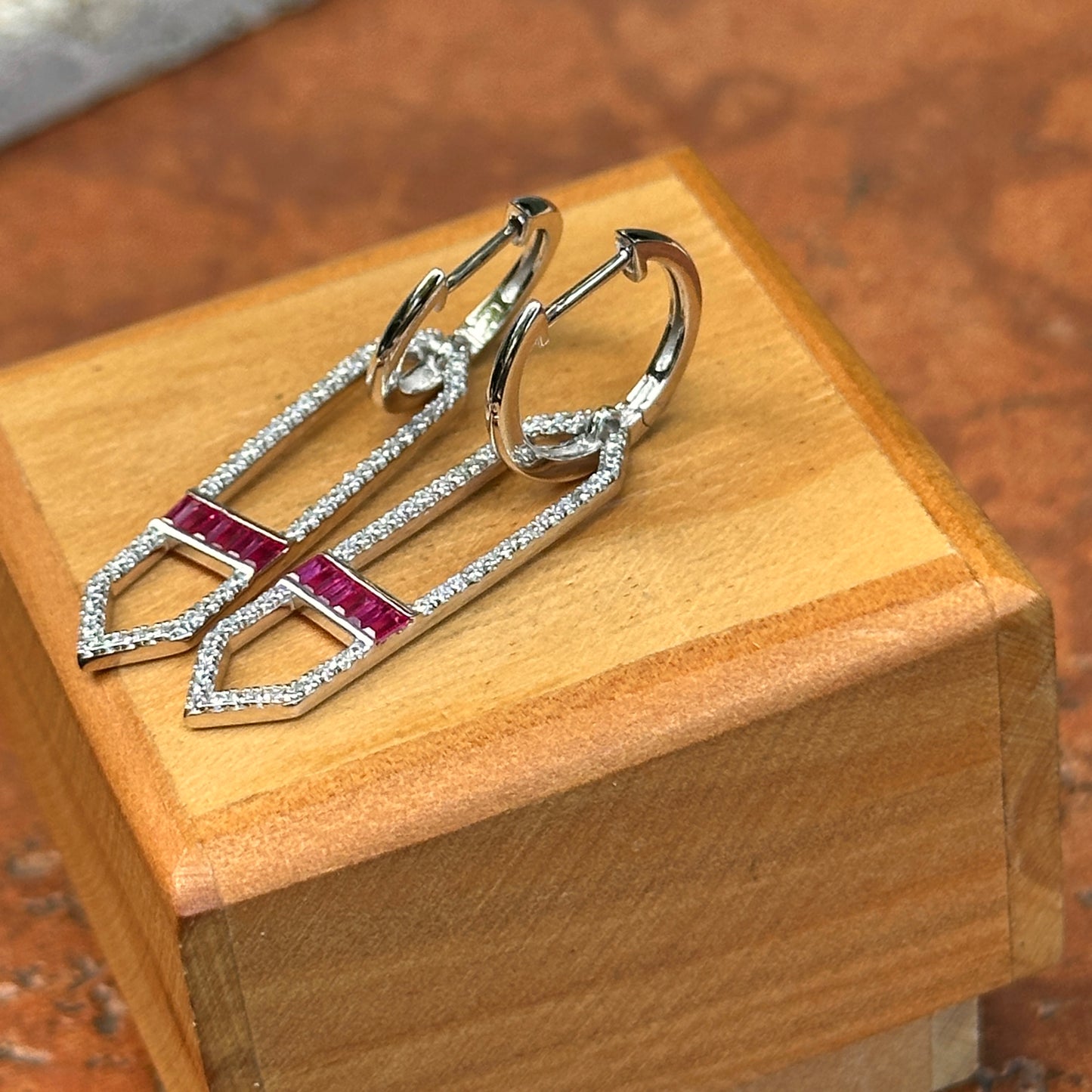 Sterling Silver Lab-Created Ruby + White Sapphire Huggie Drop Earrings