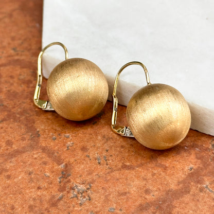 Estate 14KT Yellow Gold Matte 18mm Ball Lever Back Earrings