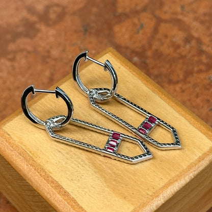 Sterling Silver Lab-Created Ruby + White Sapphire Huggie Drop Earrings