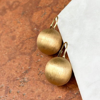 Estate 14KT Yellow Gold Matte 18mm Ball Lever Back Earrings