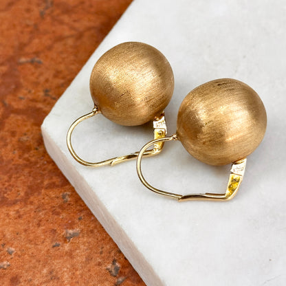 Estate 14KT Yellow Gold Matte 18mm Ball Lever Back Earrings