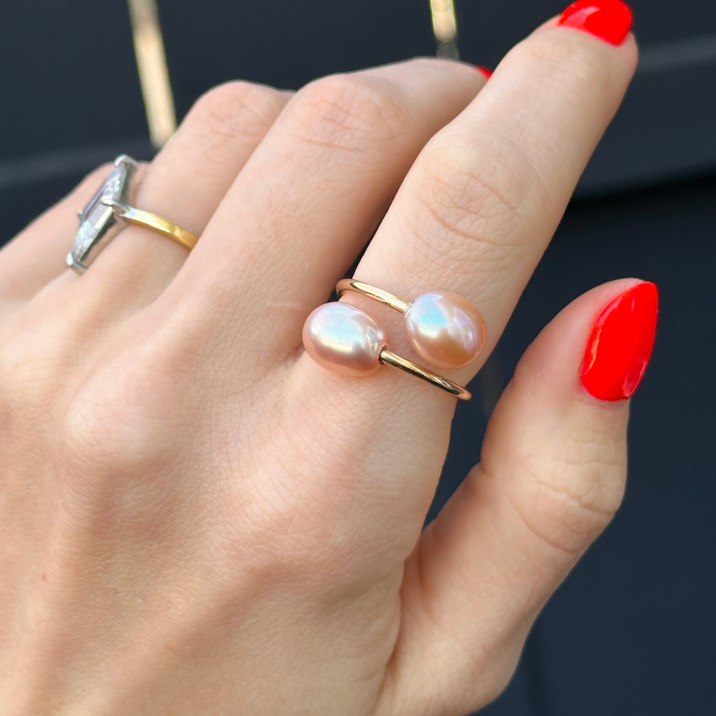Yellow Gold-Filled Tahitian Pearl Bypass Ring