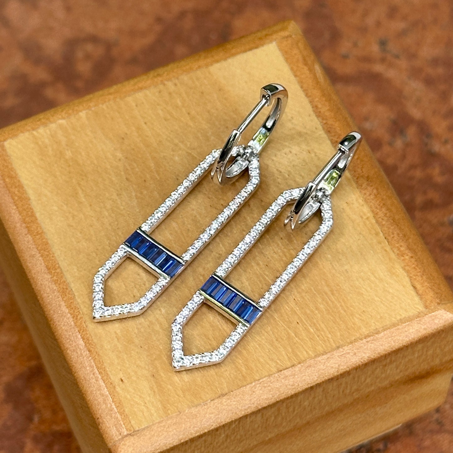Sterling Silver  Lab-Created Blue Sapphire + White Sapphire Huggie Drop Earrings