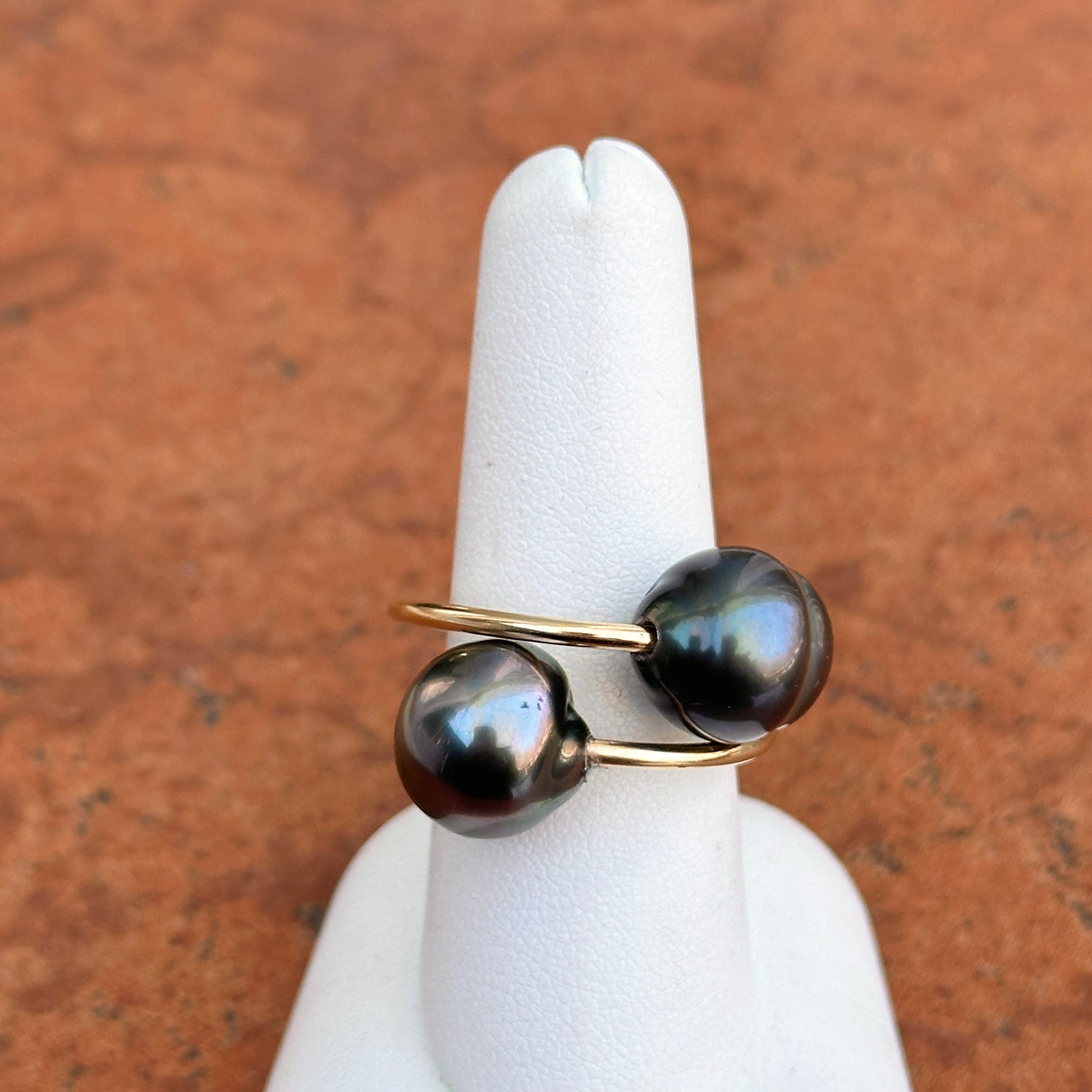 Yellow Gold-Filled Near Round Tahitian Gray Black Pearl Bypass Ring Size 9 - LSJ
