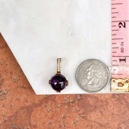 Estate 18KT Yellow Gold Cabochon Amethyst + Diamond Pendant Slide