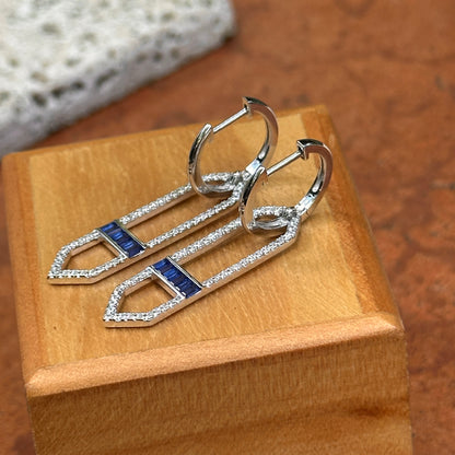 Sterling Silver  Lab-Created Blue Sapphire + White Sapphire Huggie Drop Earrings