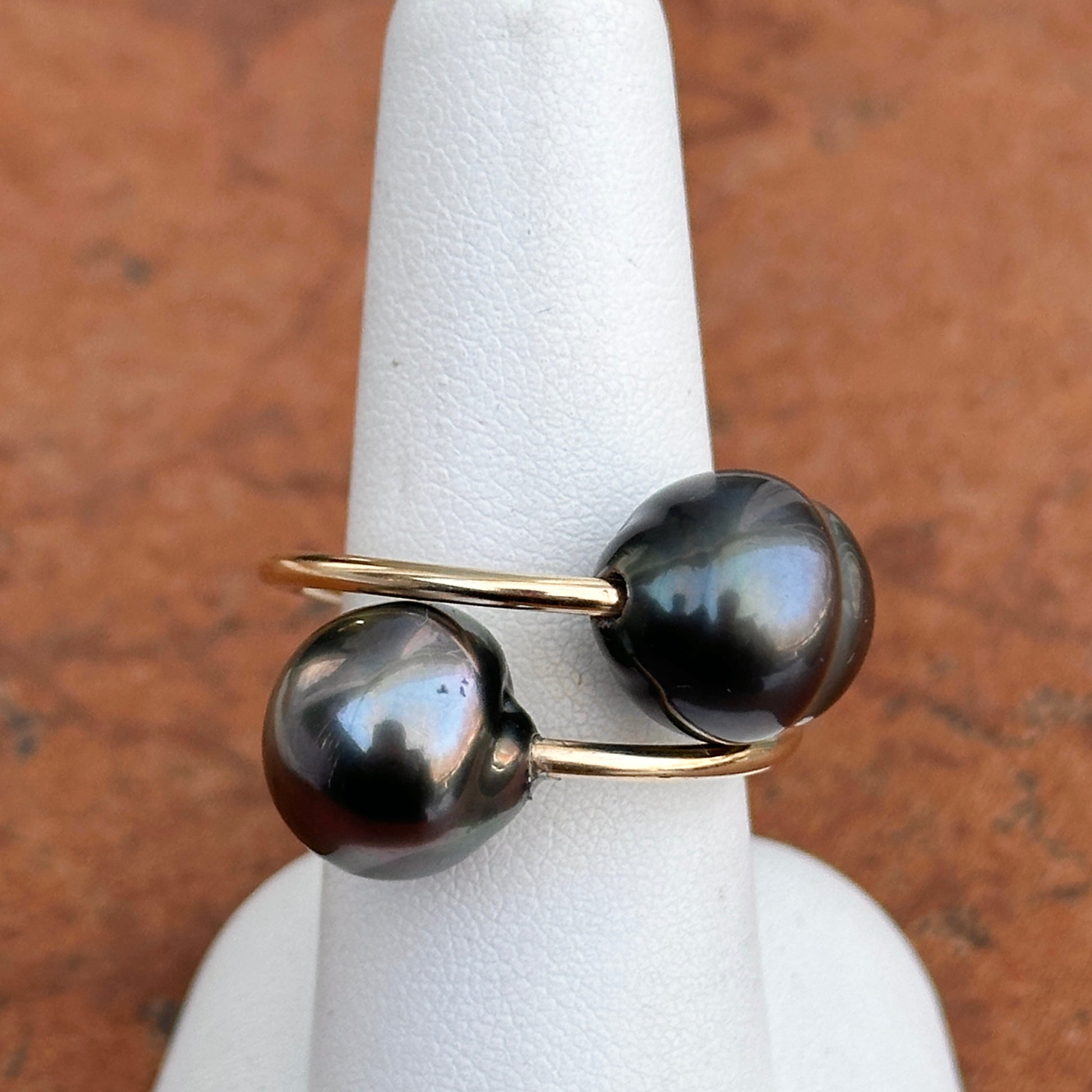 Yellow Gold-Filled Near Round Tahitian Gray Black Pearl Bypass Ring Size 9 - LSJ