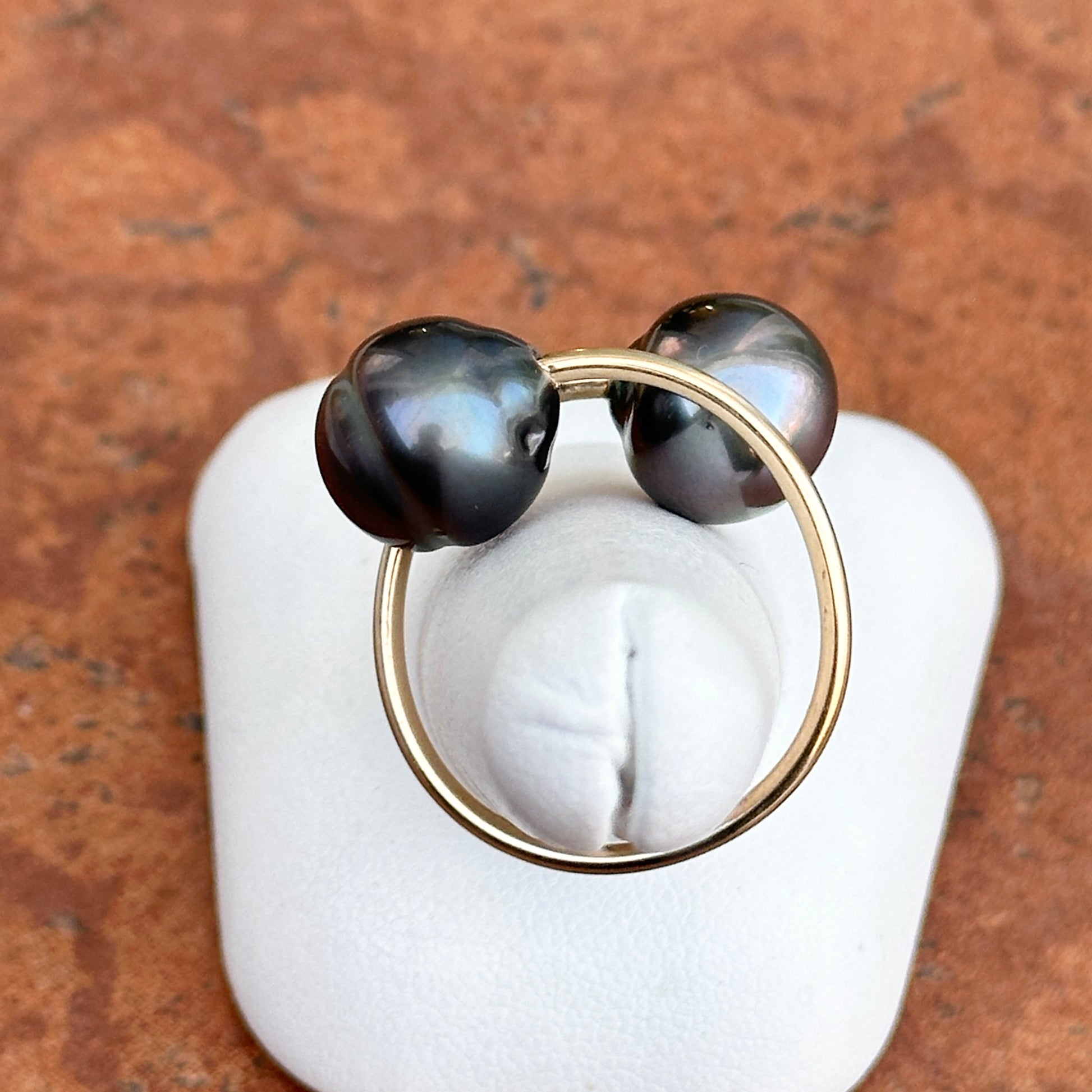 Yellow Gold-Filled Near Round Tahitian Gray Black Pearl Bypass Ring Size 9 - LSJ