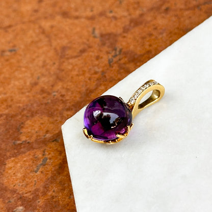 Estate 18KT Yellow Gold Cabochon Amethyst + Diamond Pendant Slide
