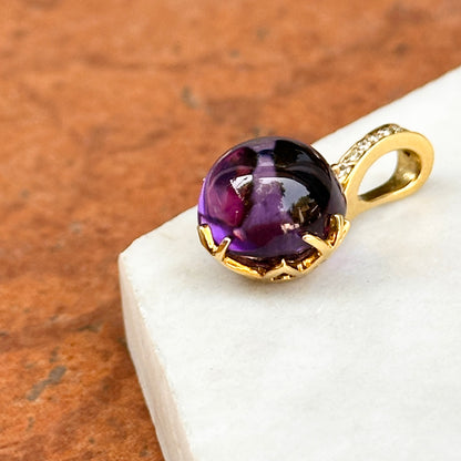 Estate 18KT Yellow Gold Cabochon Amethyst + Diamond Pendant Slide
