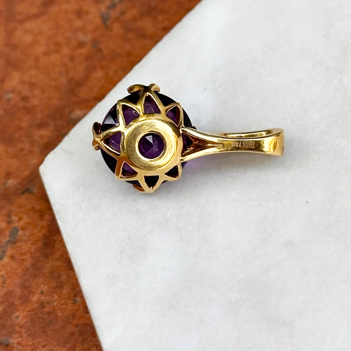 Estate 18KT Yellow Gold Cabochon Amethyst + Diamond Pendant Slide