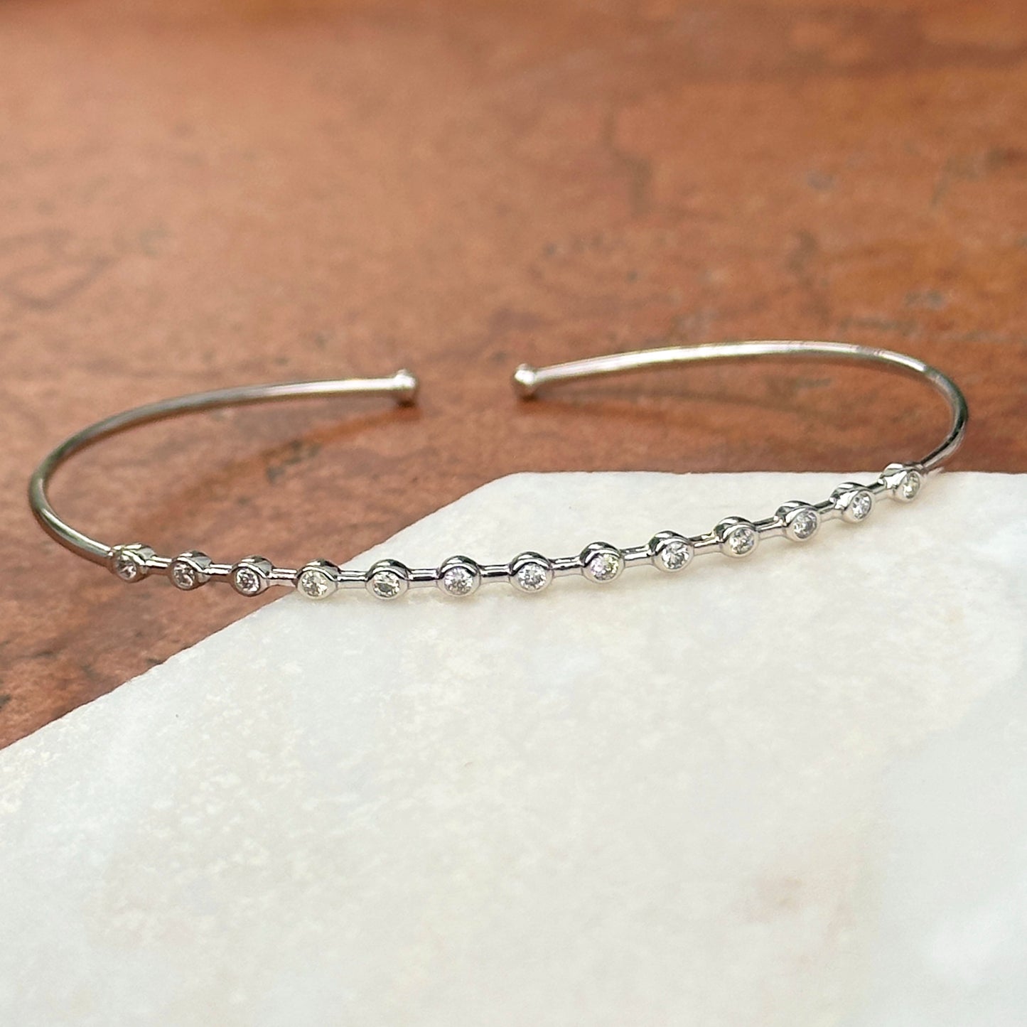 Estate 14KT White Gold Bezel Diamond Cuff Bracelet