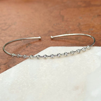 Estate 14KT White Gold Bezel Diamond Cuff Bracelet